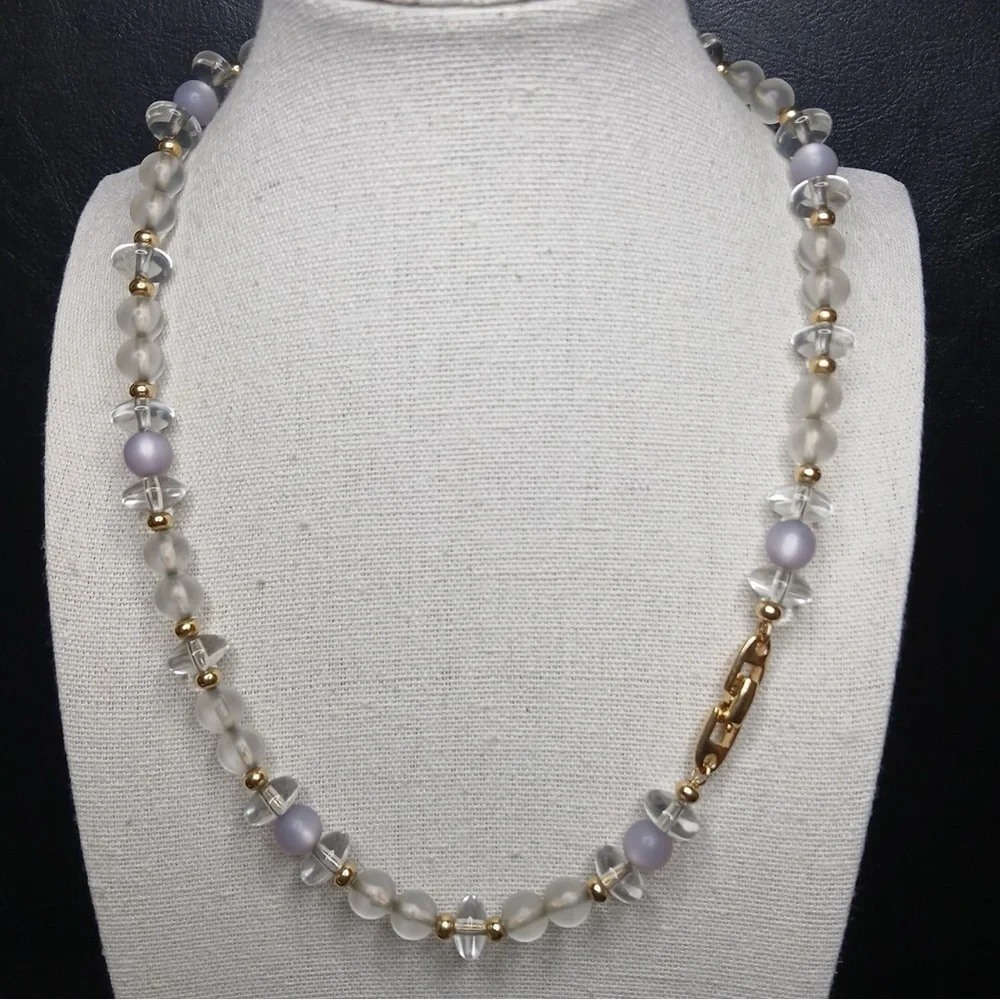 Vintage NAPIER Necklace Clear And Opalescent Lucite Beads